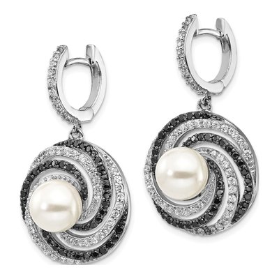 Sterling Silver 35mm CZ Shell Huggie Hoop Earrings – view 2