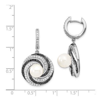 Sterling Silver 35mm CZ Shell Huggie Hoop Earrings – view 3