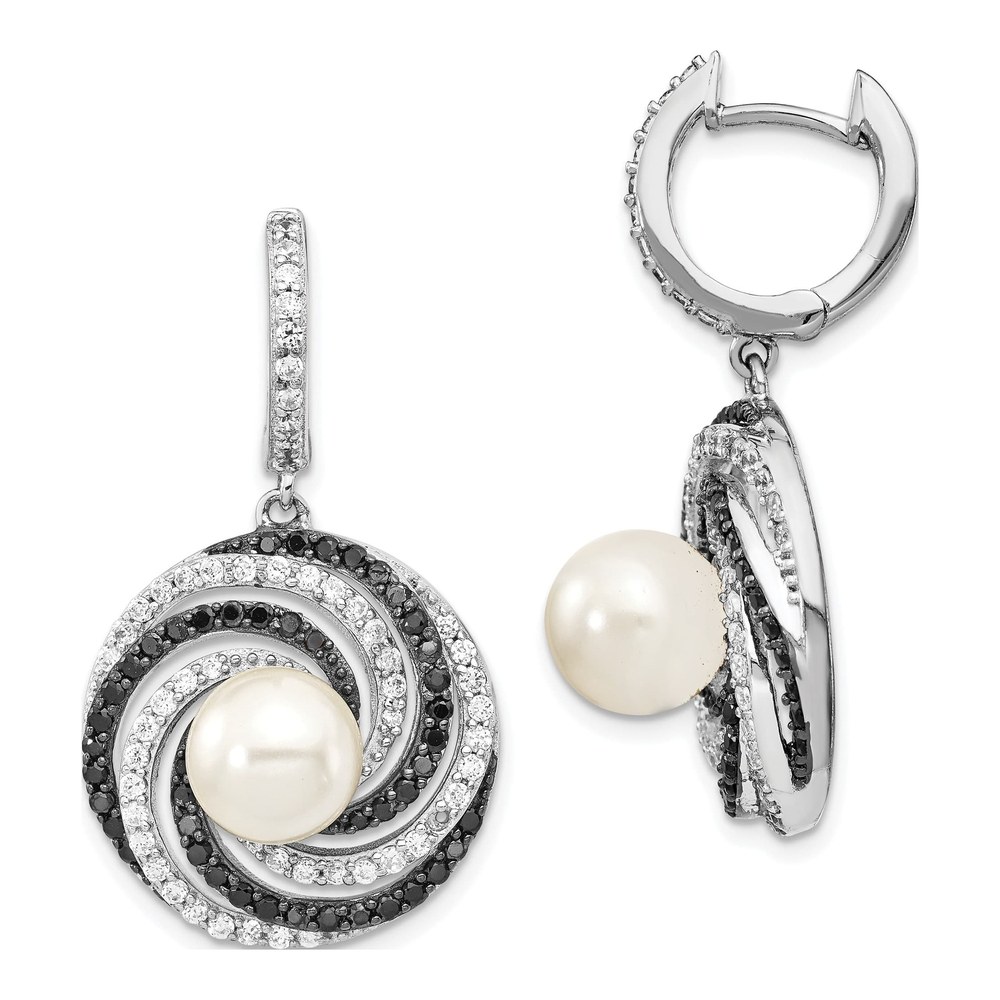 Sterling Silver Shell Pearl & CZ Drop Earrings