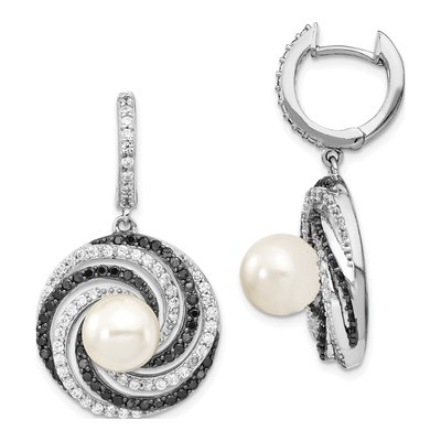 Sterling Silver 35mm CZ Shell Huggie Hoop Earrings