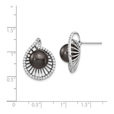 Sterling Silver Round CZ Shell Button Stud Earrings – view 3