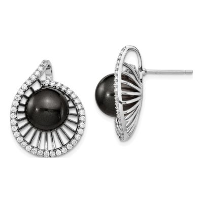 Sterling Silver Round CZ Shell Button Stud Earrings