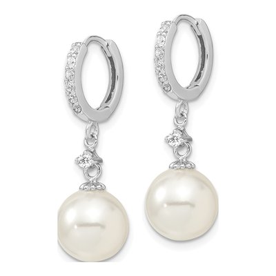 Sterling Silver CZ Shell Huggie Hoop Earrings – view 2