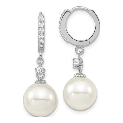 Sterling Silver CZ Shell Huggie Hoop Earrings