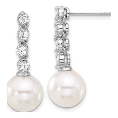 Sterling Silver CZ Shell Dangle Earrings