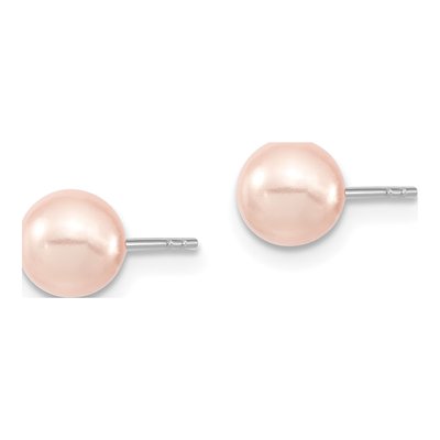 Sterling Silver Pink Shell Pearl Stud Earrings – view 2
