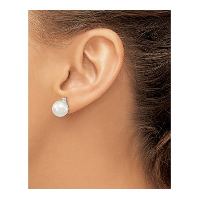 Sterling Silver CZ Shell Stud Earrings – view 3
