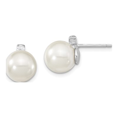 Sterling Silver CZ Shell Stud Earrings