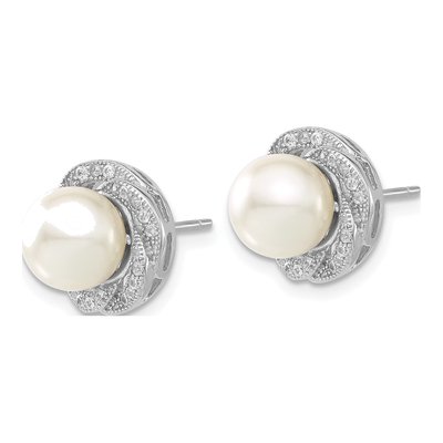 Sterling Silver CZ Shell Button Stud Earrings – view 2