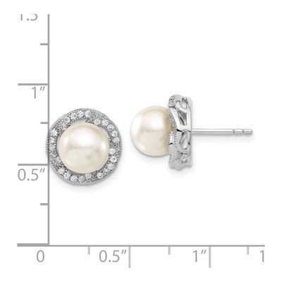 Sterling Silver CZ Shell Button Stud Earrings – view 3