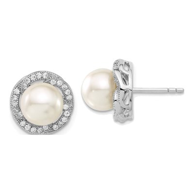 Sterling Silver CZ Shell Button Stud Earrings