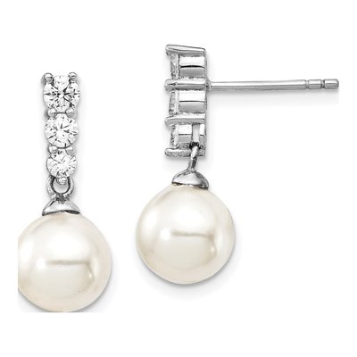 Sterling Silver CZ Shell Dangle Earrings