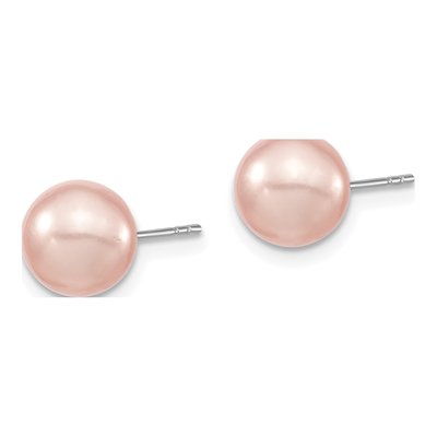 Sterling Silver Pink Shell Pearl Stud Earrings – view 2