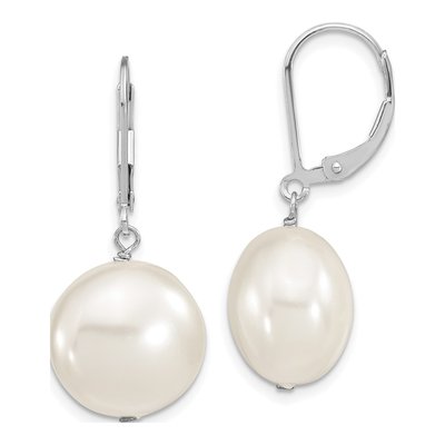 Sterling Silver Shell Pearl Leverback Earrings