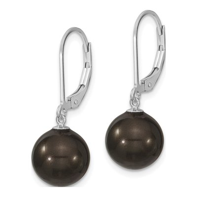 Sterling Silver Black Shell Pearl Leverback Earrings – view 2