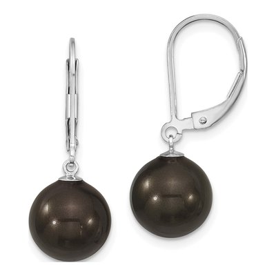 Sterling Silver Black Shell Pearl Leverback Earrings