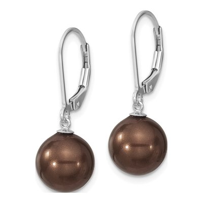Sterling Silver Brown Shell Pearl Leverback Earrings – view 2