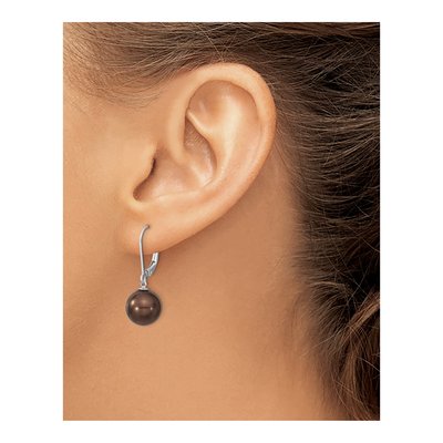 Sterling Silver Brown Shell Pearl Leverback Earrings – view 3