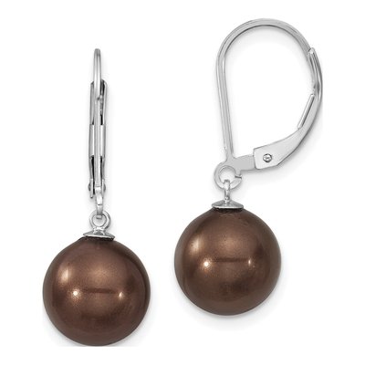 Sterling Silver Brown Shell Pearl Leverback Earrings