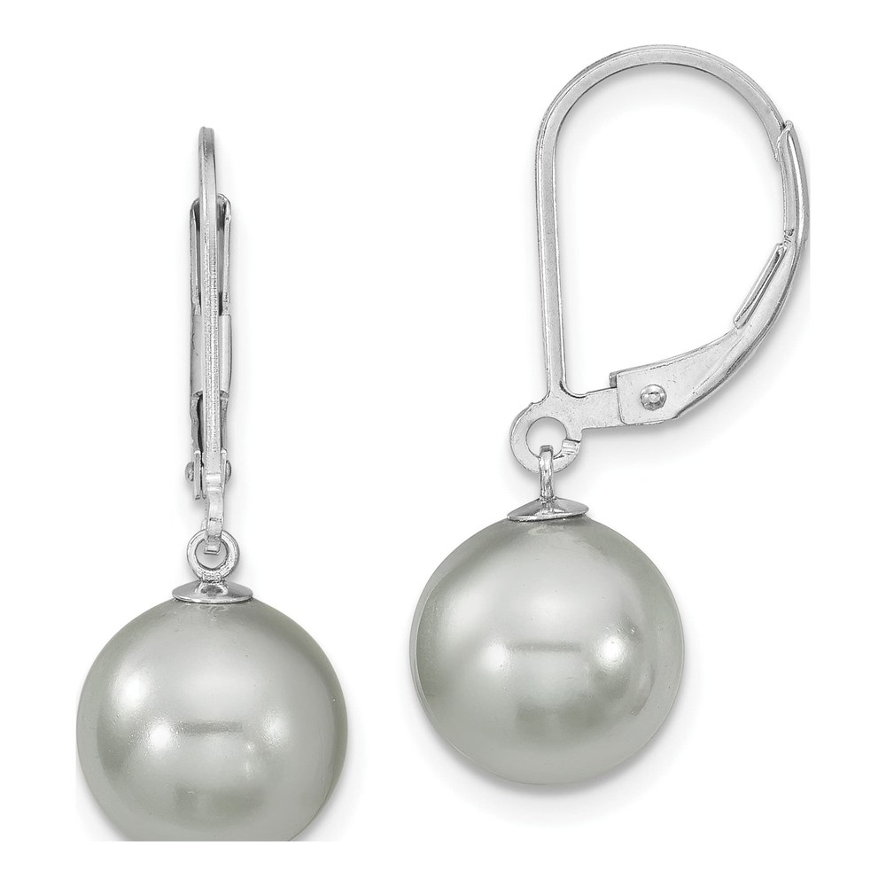 Sterling Silver Grey Shell Pearl Leverback Earrings