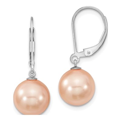 Sterling Silver Pink Shell Pearl Leverback Earrings