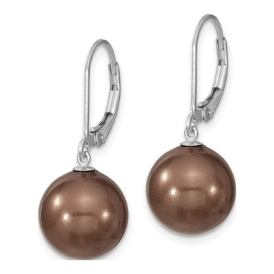 Sterling Silver Brown Shell Pearl Leverback Earrings – view 2