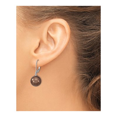 Sterling Silver Brown Shell Pearl Leverback Earrings – view 3