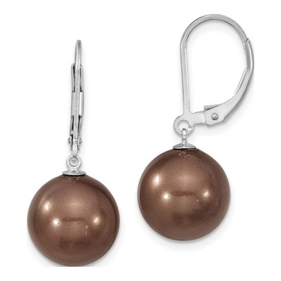 Sterling Silver Brown Shell Pearl Leverback Earrings