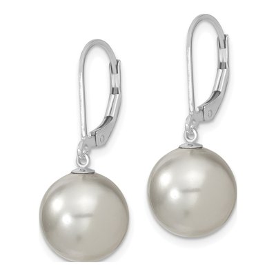 Sterling Silver Grey Shell Pearl Leverback Earrings – view 2