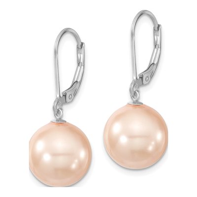 Sterling Silver Pink Shell Pearl Leverback Earrings – view 2