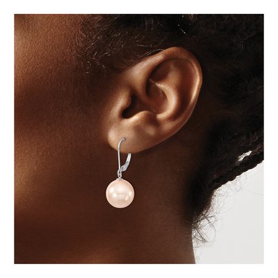 Sterling Silver Pink Shell Pearl Leverback Earrings – view 3