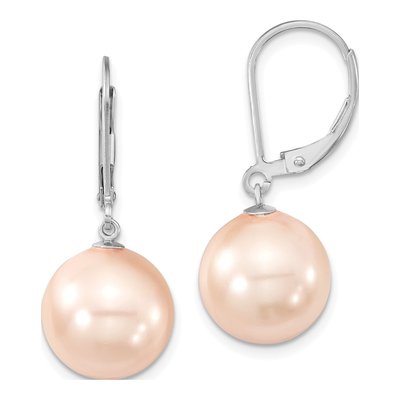 Sterling Silver Pink Shell Pearl Leverback Earrings