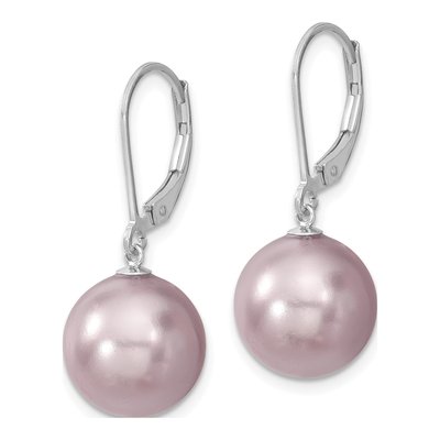 Sterling Silver Purple Shell Pearl Leverback Earrings – view 2