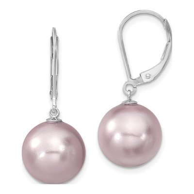Sterling Silver Purple Shell Pearl Leverback Earrings