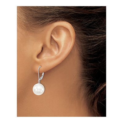 Sterling Silver Shell Pearl Leverback Earrings – view 3