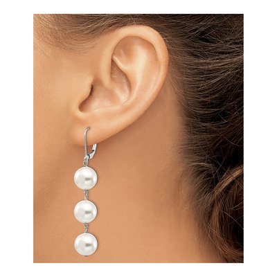 Sterling Silver Shell Pearl Leverback Earrings – view 3
