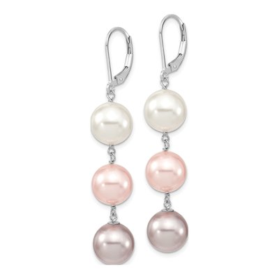 Sterling Silver Multi-Color Shell Pearl Leverback Earrings – view 2
