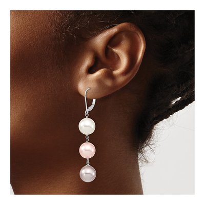 Sterling Silver Multi-Color Shell Pearl Leverback Earrings – view 3