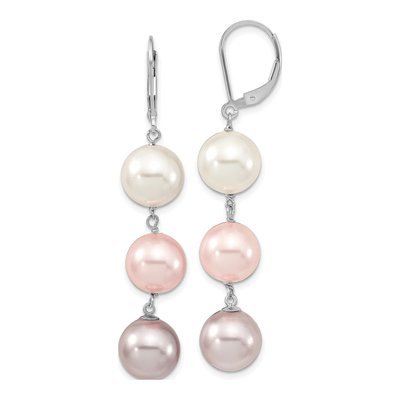 Sterling Silver Multi-Color Shell Pearl Leverback Earrings