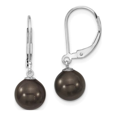 Sterling Silver Black Shell Pearl Leverback Earrings