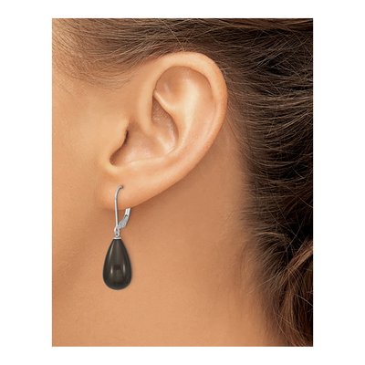 Sterling Silver Black Shell Pearl Teardrop Leverback Earrings – view 3
