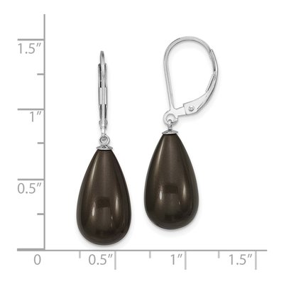 Sterling Silver Black Shell Pearl Teardrop Leverback Earrings – view 4