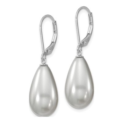 Sterling Silver Grey Shell Pearl Teardrop Leverback Earrings – view 2