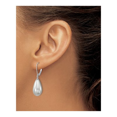 Sterling Silver Grey Shell Pearl Teardrop Leverback Earrings – view 3