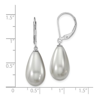 Sterling Silver Grey Shell Pearl Teardrop Leverback Earrings – view 4