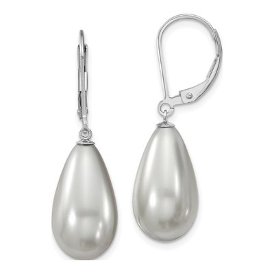 Sterling Silver Grey Shell Pearl Teardrop Leverback Earrings