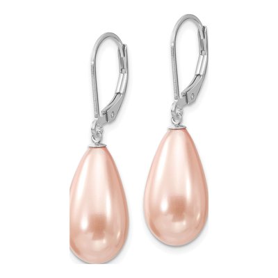 Sterling Silver Pink Shell Pearl Teardrop Leverback Earrings – view 2