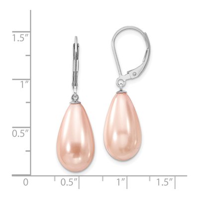 Sterling Silver Pink Shell Pearl Teardrop Leverback Earrings – view 4