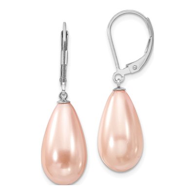 Sterling Silver Pink Shell Pearl Teardrop Leverback Earrings