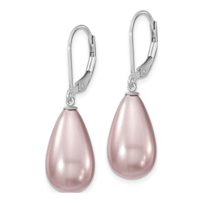 Sterling Silver Purple Shell Pearl Teardrop Leverback Earrings – view 2